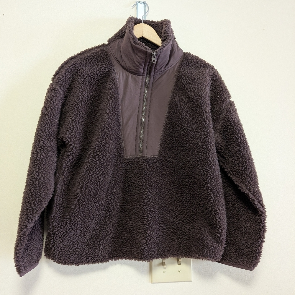 J.Crew Sherpa Fleece Pullover Brown Quarter Zip Jacket Small